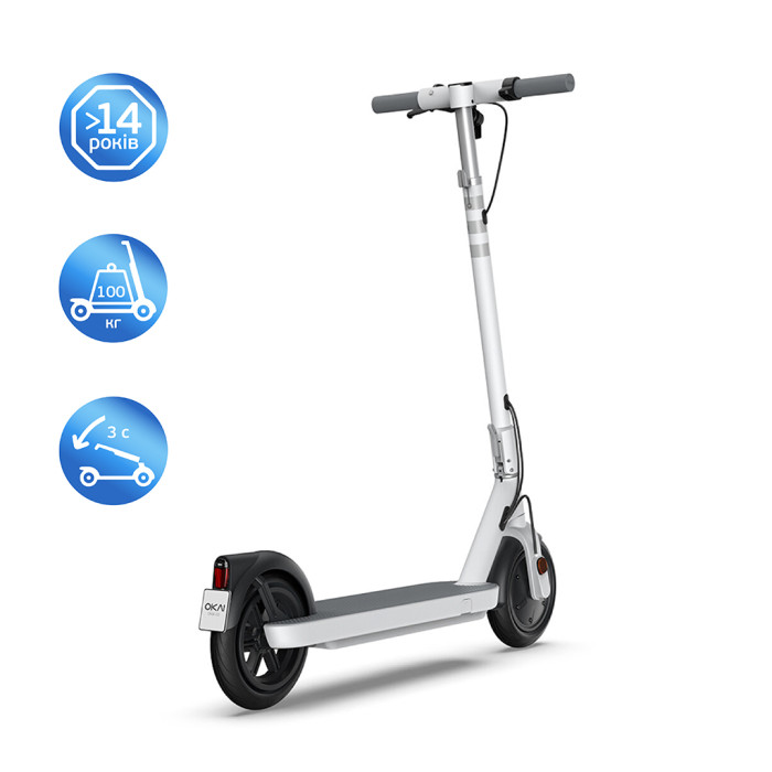 Електросамокат OKAI ES10-NEON Lite White 9", 300(600)W, 7.8Ah, 30km, 25km\h, 20%, NFC, App, 15kg