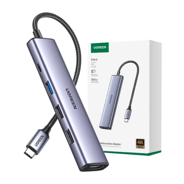 USB-хаб UGREEN CM478 USB-C To HDMI+1xUSB3.0 A+2xUSB2.0 A+PD Power Converter