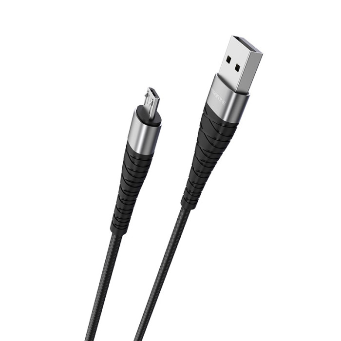 Кабель BOROFONE BX32 USB to Micro 2.4A, 1m, nylon, aluminum+TPE connectors, Black