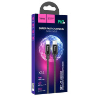 Кабель HOCO X14 Type-C to iP 3A, 20W, 1m, nylon, aluminum connectors, Black