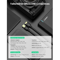 Кабель UGREEN US130 USB 3.0 A Male to Micro USB 3.0 Male Cable 2m (Black)(UGR-10843)