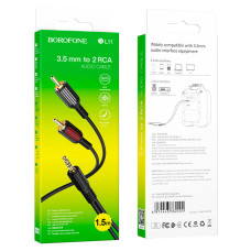Аудіокабель BOROFONE BL11 3.5mm male to double lotus RCA, PVC, 1,5m, Black