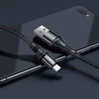 Кабель HOCO X50 USB to Micro 2.4A, 1m, nylon, aluminum connectors, Black
