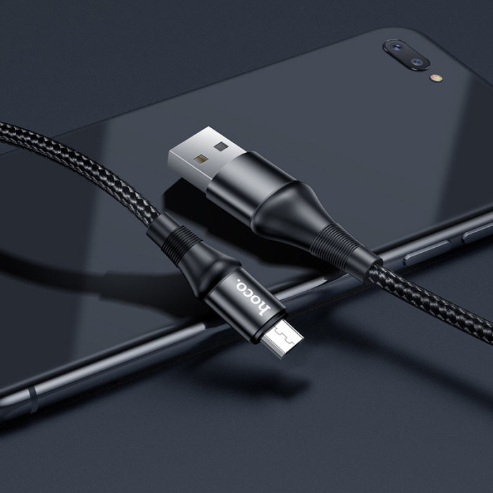 Кабель HOCO X50 USB to Micro 2.4A, 1m, nylon, aluminum connectors, Black