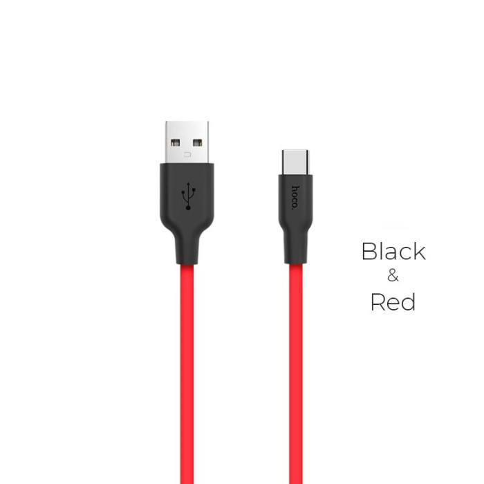 Кабель HOCO X21 USB to Type-C 2A, 1m, silicone, TPE connectors, Black+Red