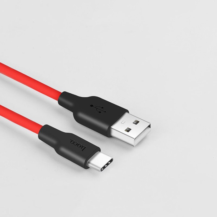 Кабель HOCO X21 USB to Type-C 2A, 1m, silicone, TPE connectors, Black+Red
