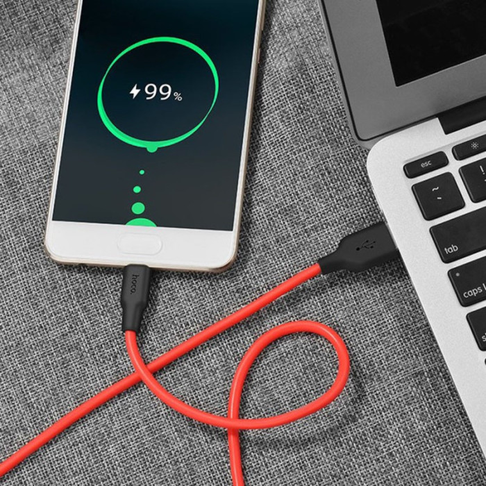Кабель HOCO X21 USB to Type-C 2A, 1m, silicone, TPE connectors, Black+Red