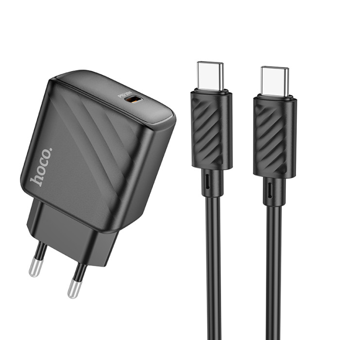 Мережевий зарядний пристрій з кабелем HOCO CS22A Value single port PD30W charger set(Type-C to Type-C) Black