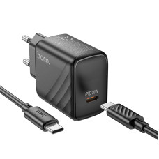 Мережевий зарядний пристрій з кабелем HOCO CS22A Value single port PD30W charger set(Type-C to Type-C) Black