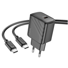 Мережевий зарядний пристрій з кабелем HOCO CS22A Value single port PD30W charger set(Type-C to Type-C) Black