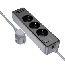 Мережевий подовжувач BOROFONE BAC8 Power 3-position socket(1C3A)(EU/GER)(L=3M) Black