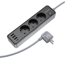 Мережевий подовжувач BOROFONE BAC8 Power 3-position socket(1C3A)(EU/GER)(L=3M) Black