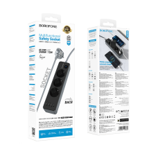 Мережевий подовжувач BOROFONE BAC8 Power 3-position socket(1C3A)(EU/GER)(L=3M) Black