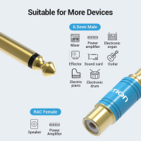 Аудіо перехідник Vention 6.35mm Male to RCA Female Audio Adapter Blue Aluminum Alloy Type (VDD-C03)