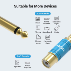 Аудіо перехідник Vention 6.35mm Male to RCA Female Audio Adapter Blue Aluminum Alloy Type (VDD-C03)