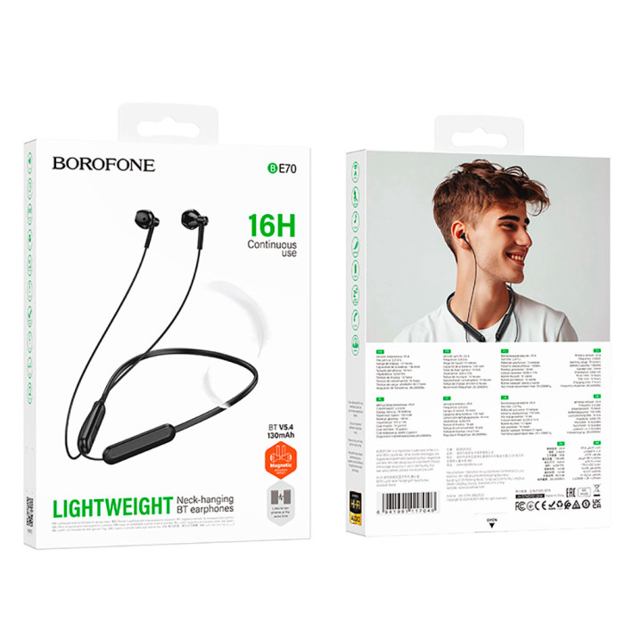 Бездротові спортивні навушники BOROFONE BE70 Light neck-hanging BT earphones obsidian black