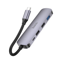 USB-хаб HOCO HB27 Type-C multi-function converter(HDTV+USB3.0+USB2.0*2+PD) Metal Gray