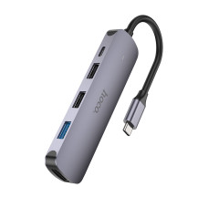 USB-хаб HOCO HB27 Type-C multi-function converter(HDTV+USB3.0+USB2.0*2+PD) Metal Gray