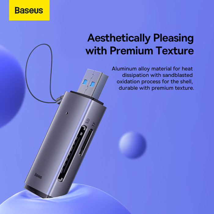 Кардрідер Baseus Lite Series USB-A to SD/TF Card Reader Grey