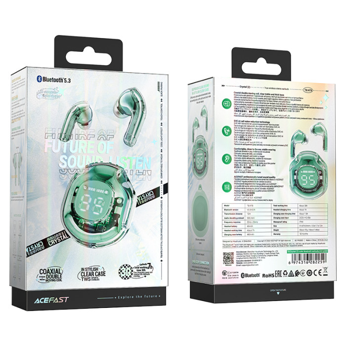 Бездротові навушники TWS ACEFAST T8 Crystal Mint Green