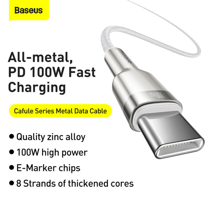 Кабель Baseus Cafule Series Metal Data Cable Type-C to Type-C 100W 1m White