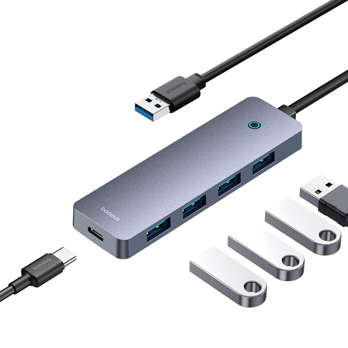 USB-хаб Baseus UltraJoy Series 4-Port HUB Lite 50cm Space Grey（USBA to USB3.0*4+Type-C5V）