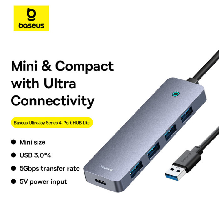 USB-хаб Baseus UltraJoy Series 4-Port HUB Lite 50cm Space Grey（USBA to USB3.0*4+Type-C5V）