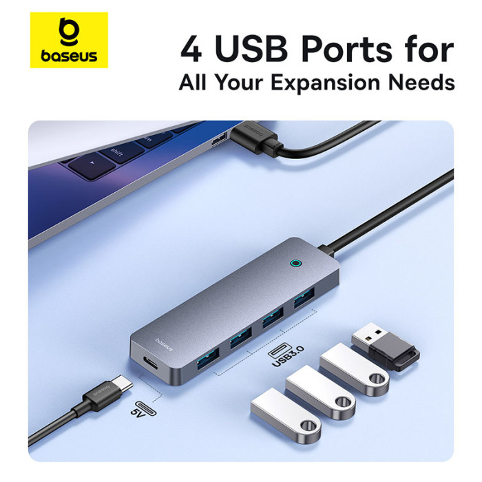 USB-хаб Baseus UltraJoy Series 4-Port HUB Lite 50cm Space Grey（USBA to USB3.0*4+Type-C5V）