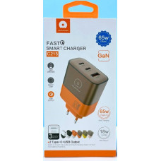 Мережевий зарядний пристрій WUW-C215 65W Charger 2 USB C + USB A brown orange