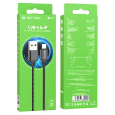 Кабель BOROFONE BX87 USB to iP 2.4A,1m, nylon, aluminum connectors, Black