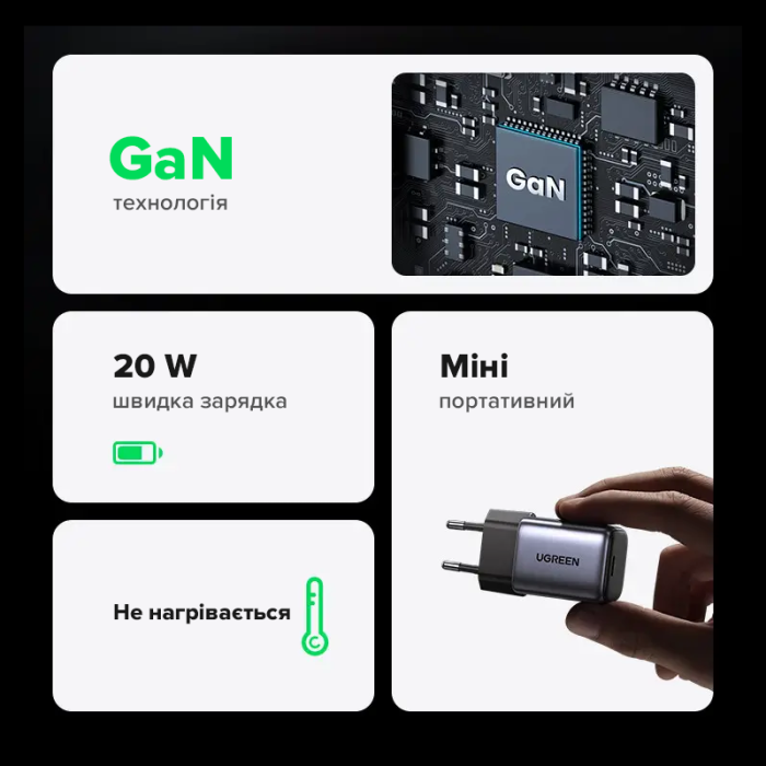 Мережевий зарядний пристрій UGREEN CD318 Nexode mini 20W Charger EU (UGR-90664)