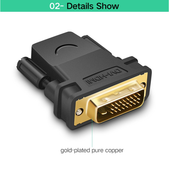 Адаптер UGREEN 20124 DVI 24+1 Male to HDMI Female Adapter (Black) (UGR-20124)