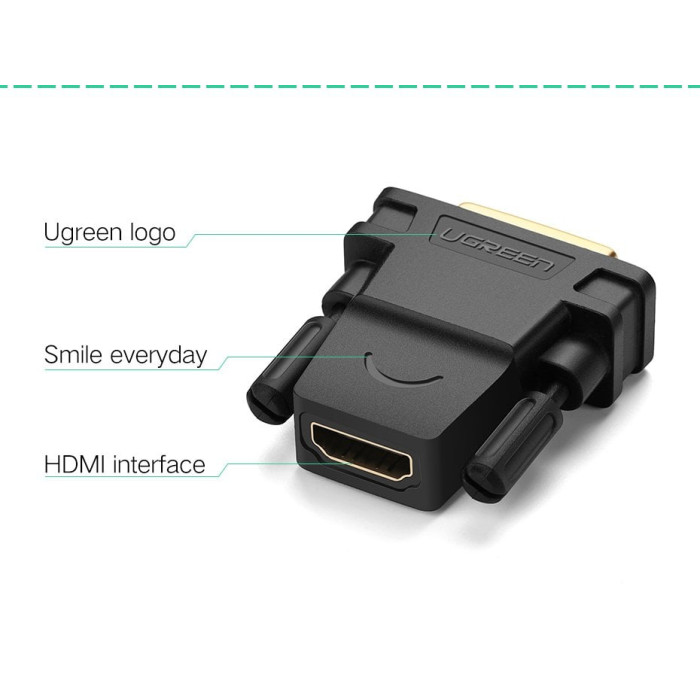 Адаптер UGREEN 20124 DVI 24+1 Male to HDMI Female Adapter (Black) (UGR-20124)