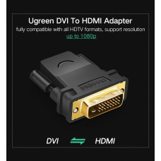 Адаптер UGREEN 20124 DVI 24+1 Male to HDMI Female Adapter (Black) (UGR-20124)
