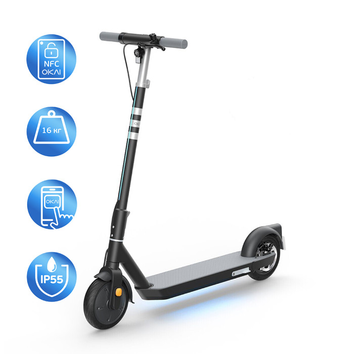 Електросамокат OKAI ES20-NEON Black 9", 300(600)W, 9.8Ah, 40km, 25km\h, 20%, NFC, App, 16kg