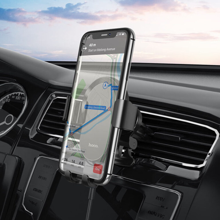 Автотримач для телефона з БЗП HOCO CA105 Guide three-axis linkage wireless charging car holder Black