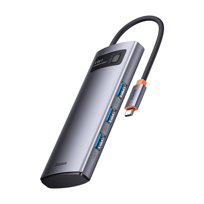 USB-хаб Baseus Metal Gleam Series 4-in-1 Multifunctional Type-C HUB Docking Station Gray（Type-C to USB3.0*4）