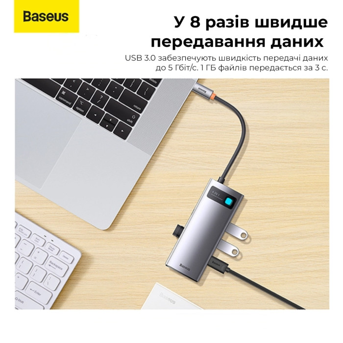 USB-хаб Baseus Metal Gleam Series 4-in-1 Multifunctional Type-C HUB Docking Station Gray（Type-C to USB3.0*4）