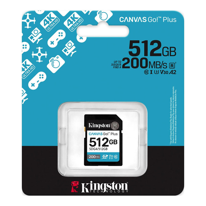 Карта пам'яті SDXC (UHS-1 U3) Kingston Canvas Go! Plus 512Gb class 10 A2 V30 (R200MB/s, W160MB/s)
