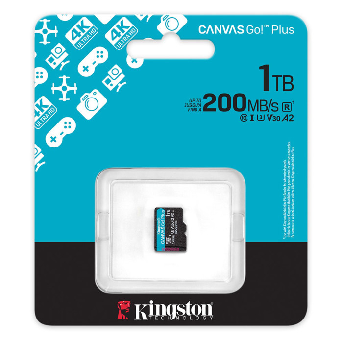 Карта пам'яті microSDXC (UHS-1 U3) Kingston Canvas Go! Plus 1Tb class 10 A2 V30 (R200MB/s, W-160MB/s)