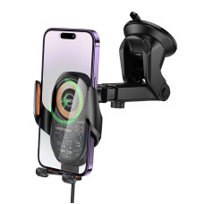 Автотримач для телефона з БЗП HOCO HW34 Blue whale 3-axis linkage wireless fast charging car holder(center console)