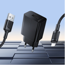 Мережевий зарядний пристрій з кабелем BOROFONE BAS71A Source single-port charger set(iP) Black