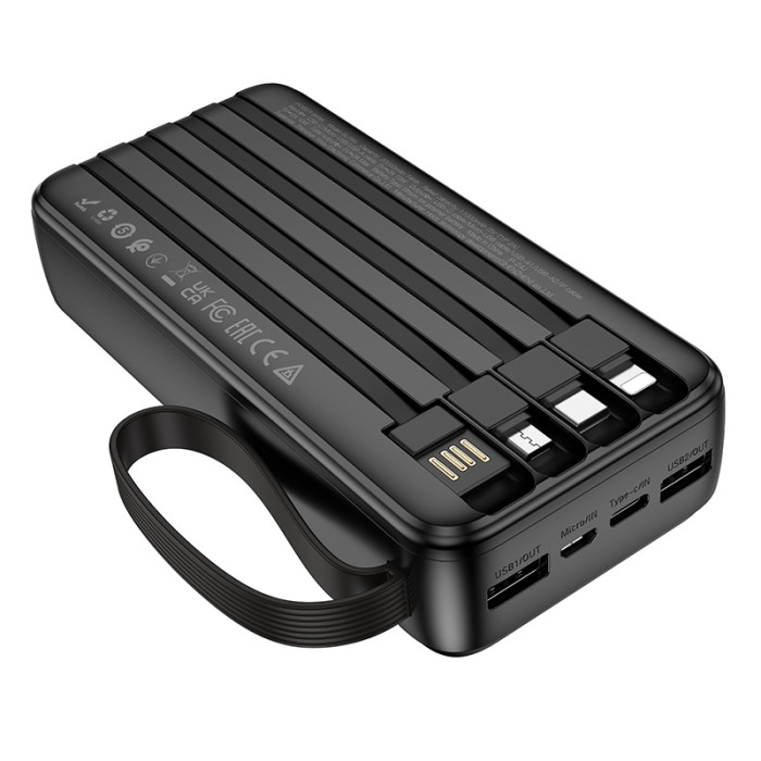 Зовнішній акумулятор BOROFONE BJ76A Smart power bank with 4 cables(20000mAh) Black