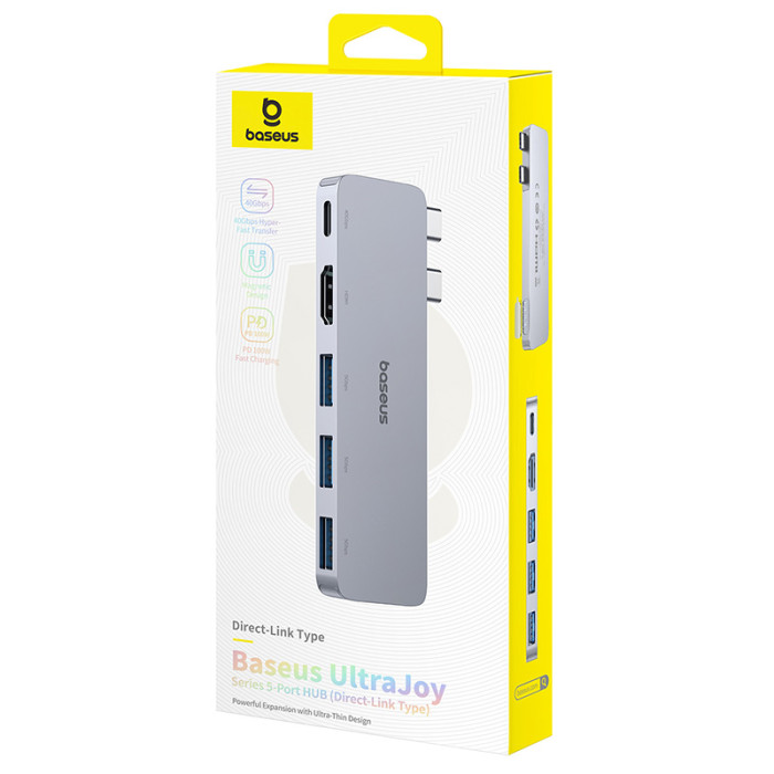USB-хаб Baseus UltraJoy Series 5-Port HUB Space Grey (USB-C*2 to USB-C 40Gbps*1+HDMI 4K@30Hz*1+USB3.0*3）
