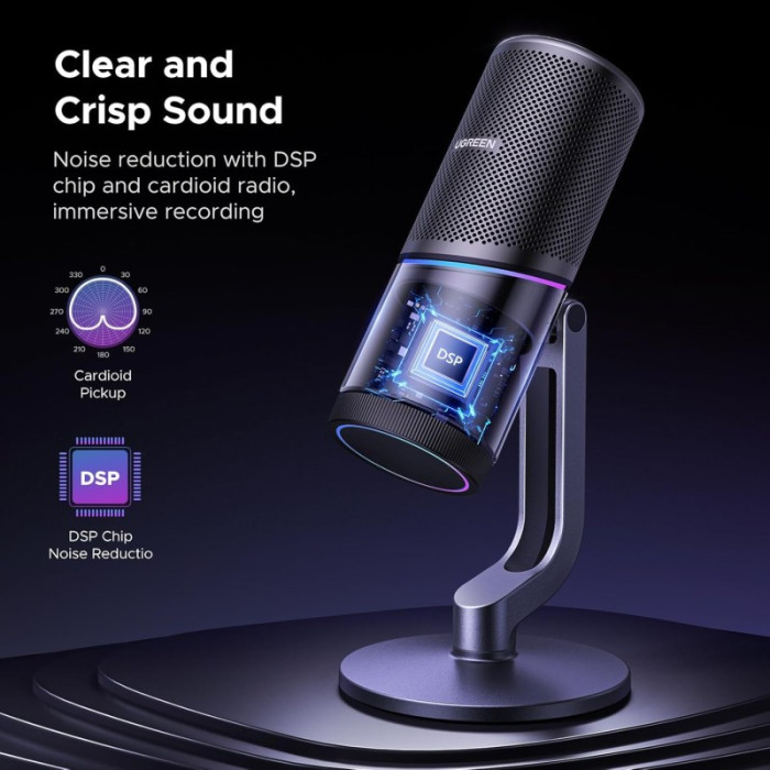 Мікрофон настільний UGREEN CM769 Desktop RGB 24-bit 96kHz ANS (USB-A) Вark Пray