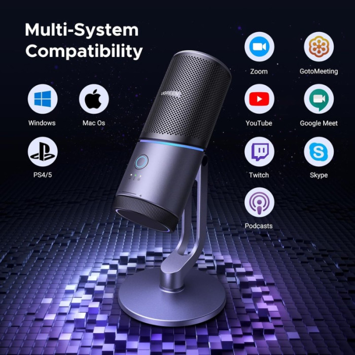 Мікрофон настільний UGREEN CM769 Desktop RGB 24-bit 96kHz ANS (USB-A) Вark Пray