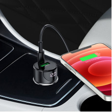 Автомобільний зарядний пристрій HOCO Z42 Light road dual port digital display PD20W+QC3.0 car charger Metal Gray