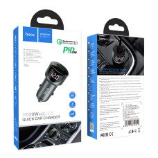 Автомобільний зарядний пристрій HOCO Z42 Light road dual port digital display PD20W+QC3.0 car charger Metal Gray