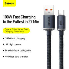 Кабель Baseus Crystal Shine Series Fast Charging Data Cable USB to Type-C 100W 2m Black