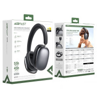 Бездротові накладні навушники ACEFAST H9 active noise cancelling wireless headset, ANC, Gray